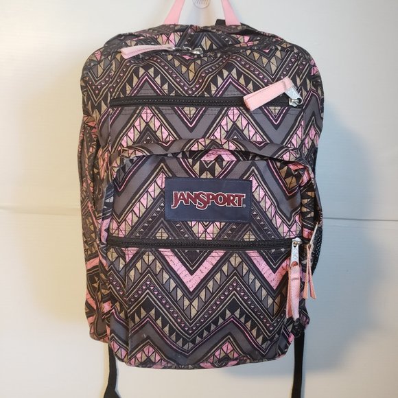 Jansport Handbags - JANSPORT Backpack pink gray black large multiple pockets laptop sleeve azteca ..